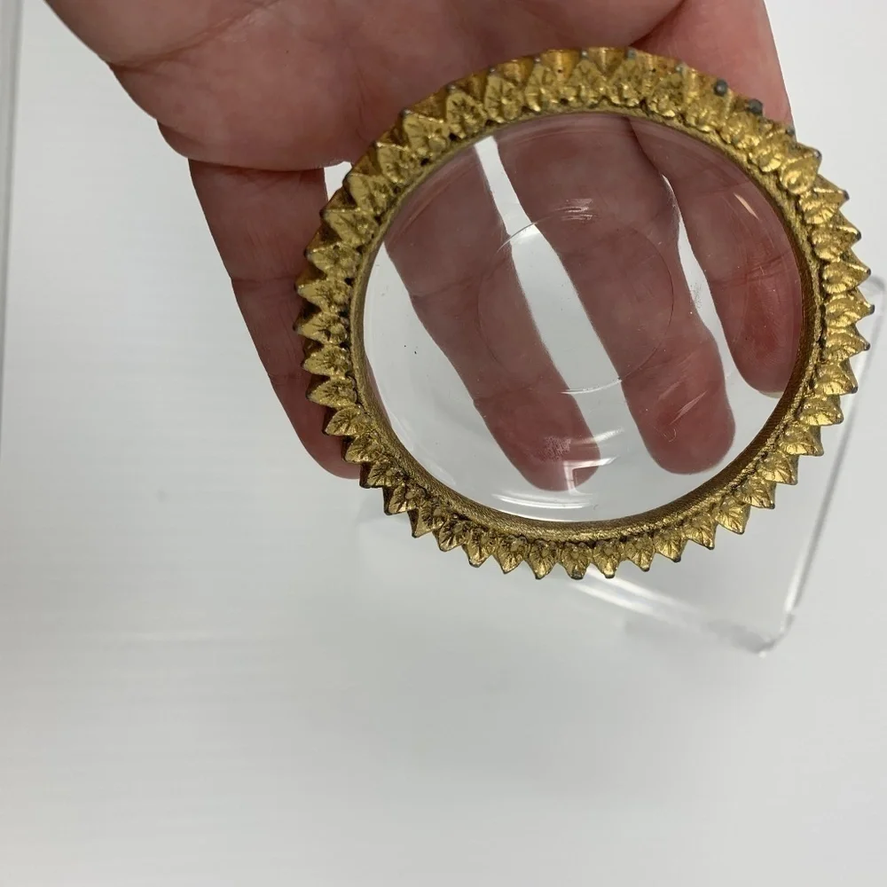 Vintage Ring Dish Sunflower Clear & Gold Catchall Trinket Jewelry